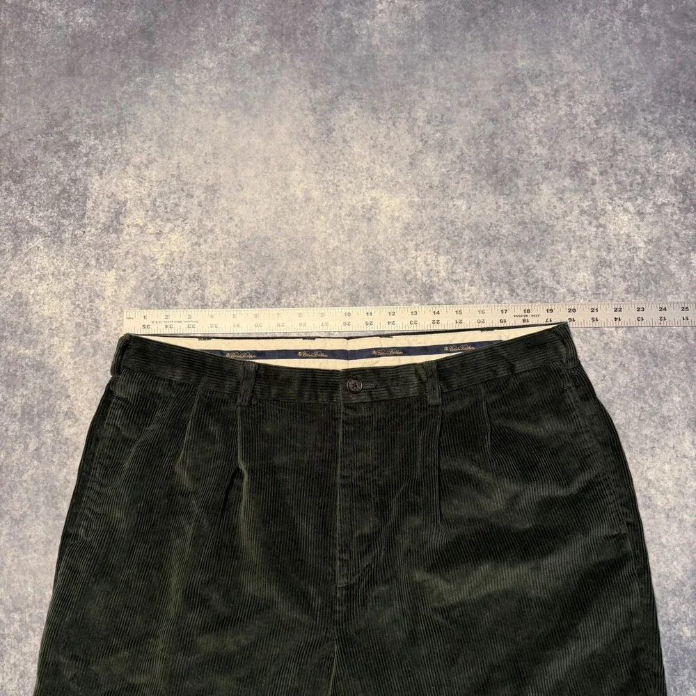 Brooks Brothers Elliot Mens Green Corduroy Pleated Pants W40 L32 Cotton Chinos